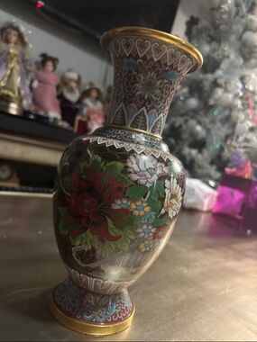 Ornate Floral Cloisonné Vase - Multicolor